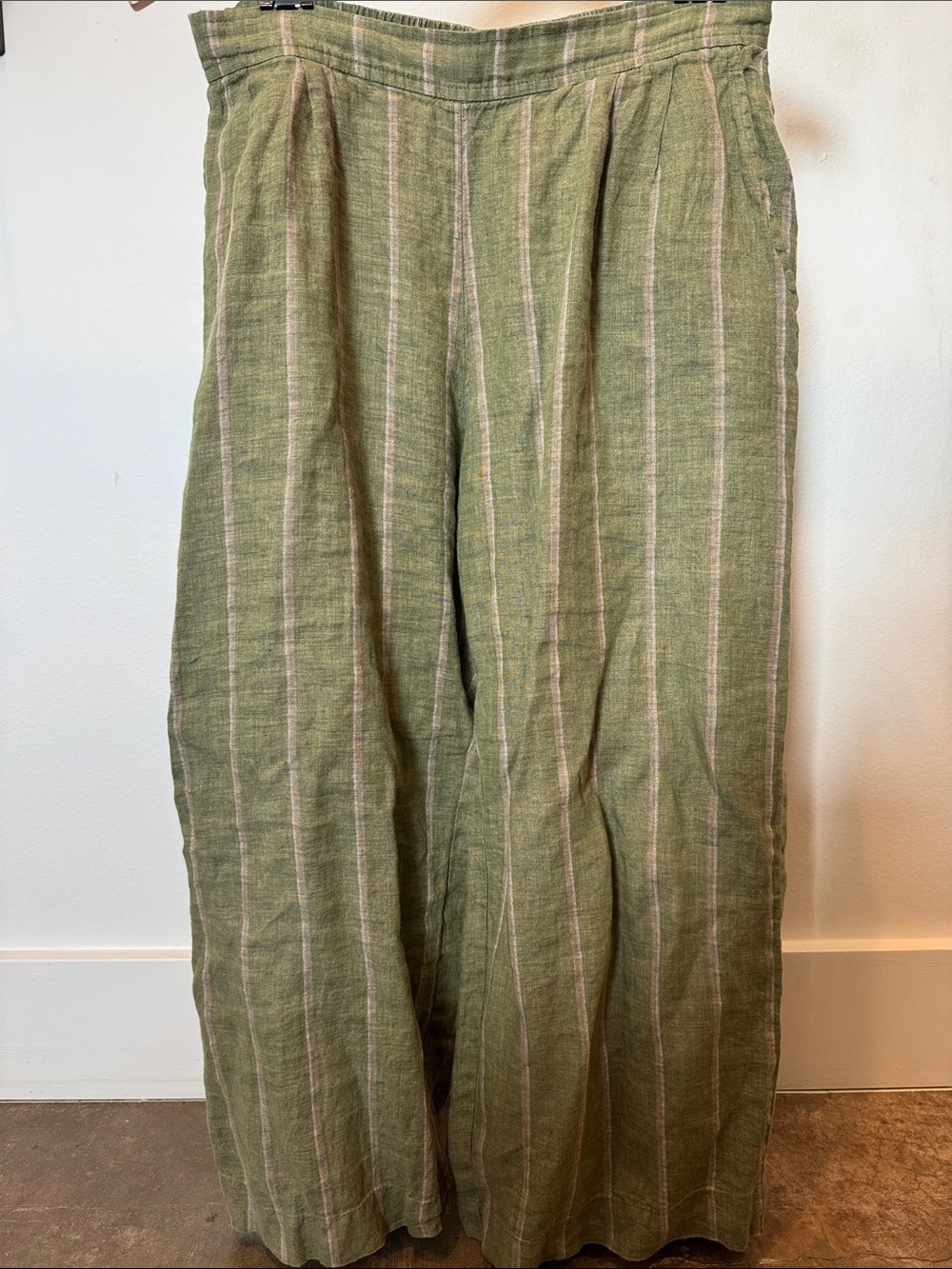Women’s Olive Green Linen  Wide Leg Pants